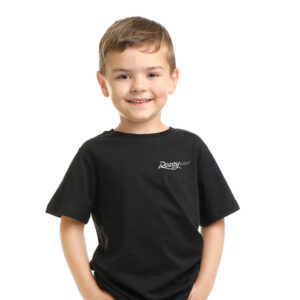 Rozay Golf black tee for kids front logo design