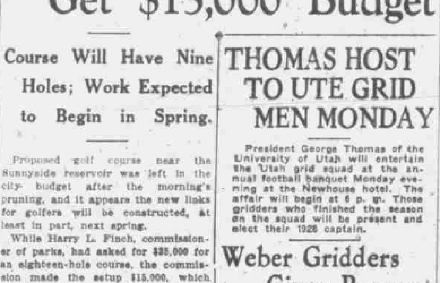 Archival newspaper coverage of the original Bonneville golf course budget
